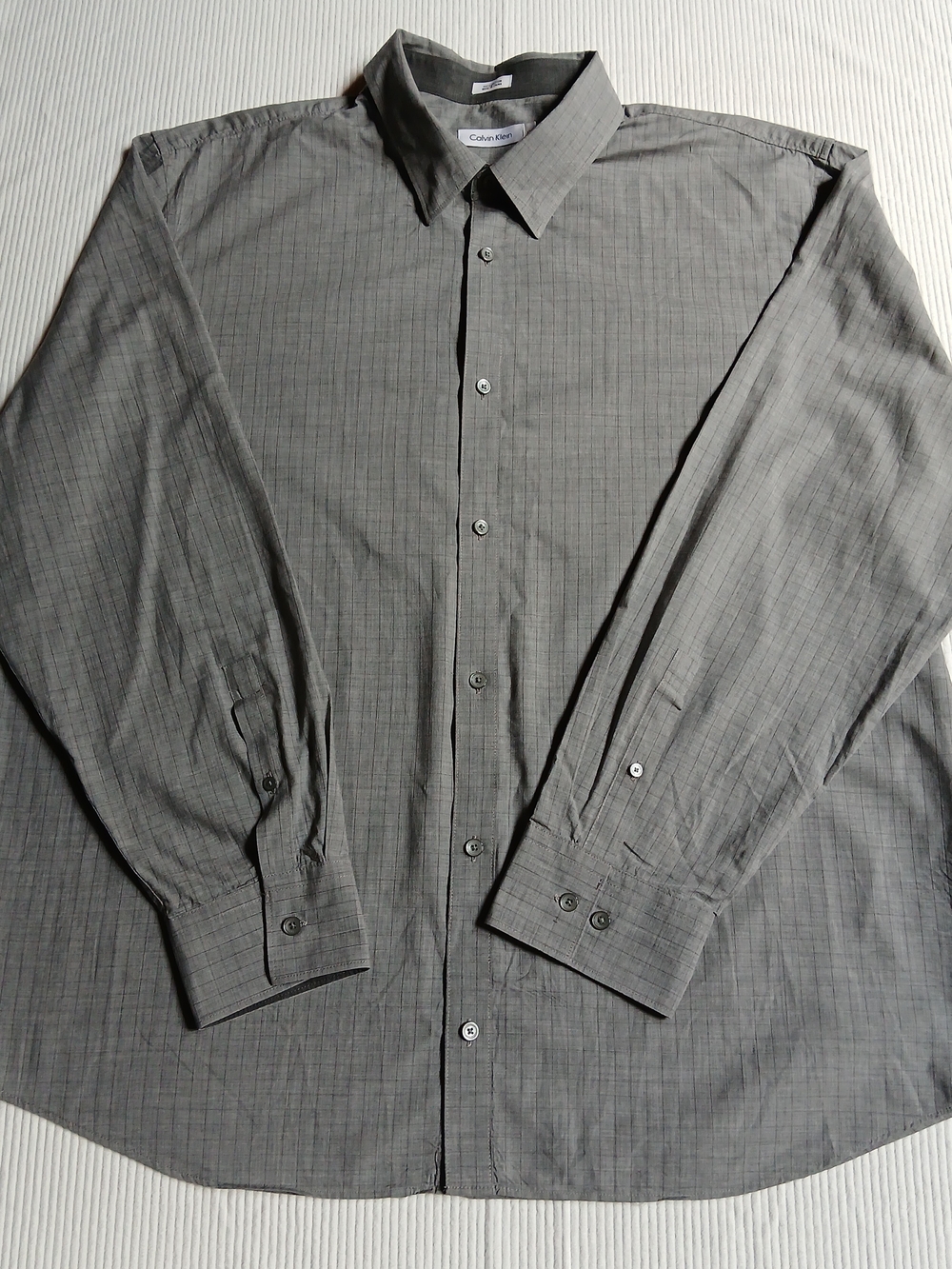 Calvin Klein Mens Grey Plaid Button Down Long Sleeve Shirt 2X 100% Cotton